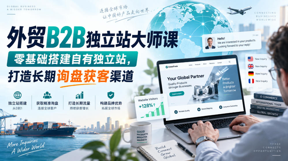 外贸B2B独立站大师课,零基础搭建自有独立站,打造长期询盘获客渠道-旺仔资源库