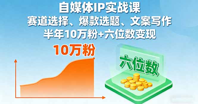 自媒体IP实战课，赛道选择、爆款选题、文案写作，半年10万粉+六位数变现-旺仔资源库