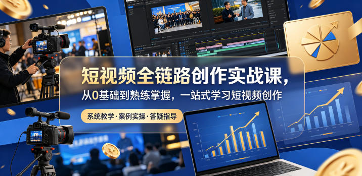 短视频全链路创作实战课,从0基础到熟练掌握,一站式学习短视频创作-旺仔资源库