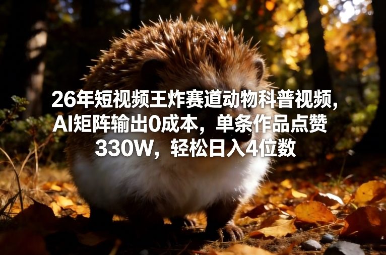 26年短视频王炸赛道动物科普视频,AI矩阵输出0成本,单条作品点赞330W,轻松日入4位数-旺仔资源库