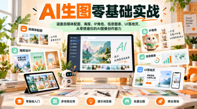 AI生图零基础实战，涵盖自媒体配图、海报、IP角色、信息图表、UI落地页，从零搭建你的AI图像创作能力-旺仔资源库