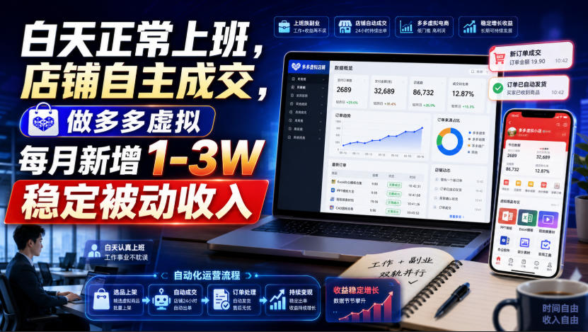 白天正常上班,店铺自主成交,做多多虚拟每月新增1-3W稳定被动收入【揭秘】-旺仔资源库