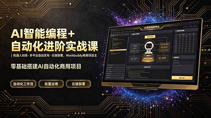 AI智能编程+自动化进阶实战课｜机器人训练·多平台自动发布·云端部署，Workbuddy商用项目全流程教学-旺仔资源库