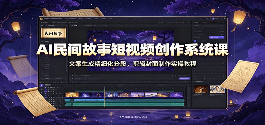 AI民间故事短视频创作系统课：文案生成精细化分段，剪辑封面制作实操教程-旺仔资源库