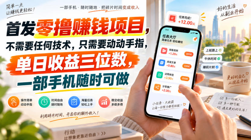首发零撸賺钱项目，不需要任何技术，只需要动动手指，单日收益三位数，一部手机随时可做【揭秘】-旺仔资源库