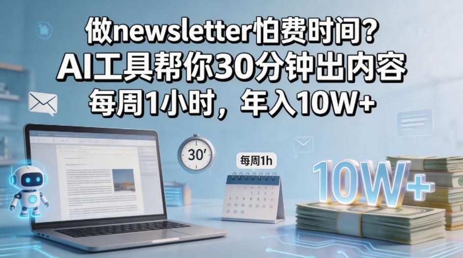 做newsletter怕费时间？AI工具帮你30分钟出内容，每周1小时，年入10W+！【原创双语字幕】-旺仔资源库