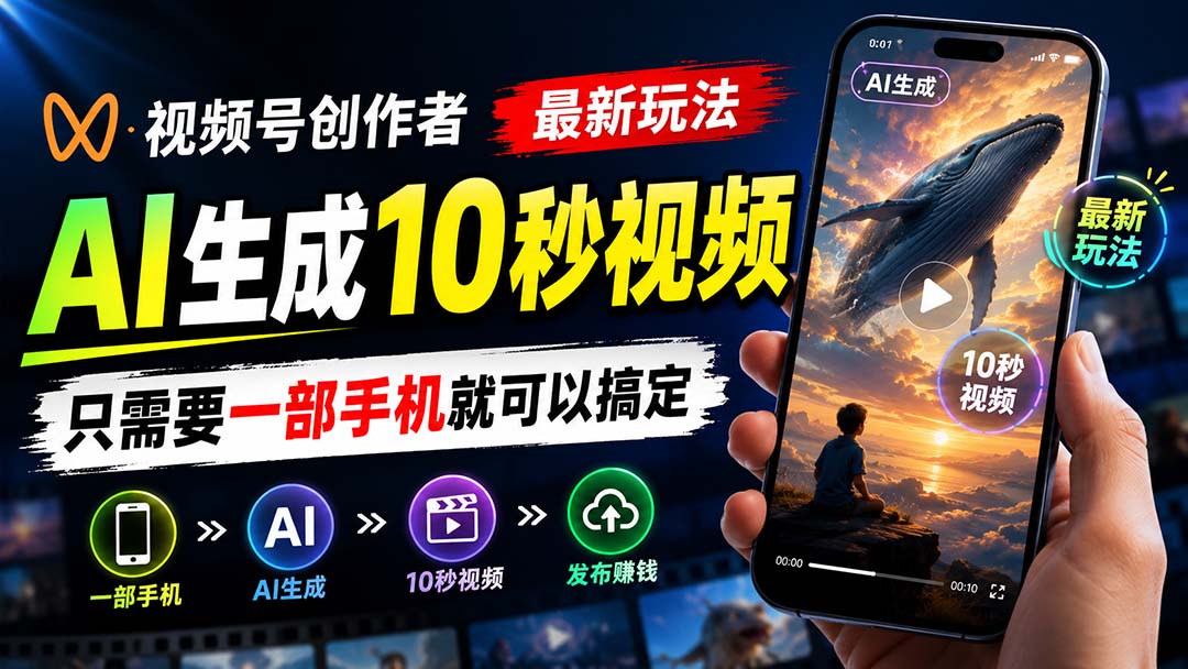 视频号创作者最新玩法，AI生成10秒视频，只需要一部手机就可以搞定-旺仔资源库