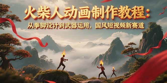 火柴人动画制作教程：从拳脚设计到武器运用，国风短视频新赛道-旺仔资源库