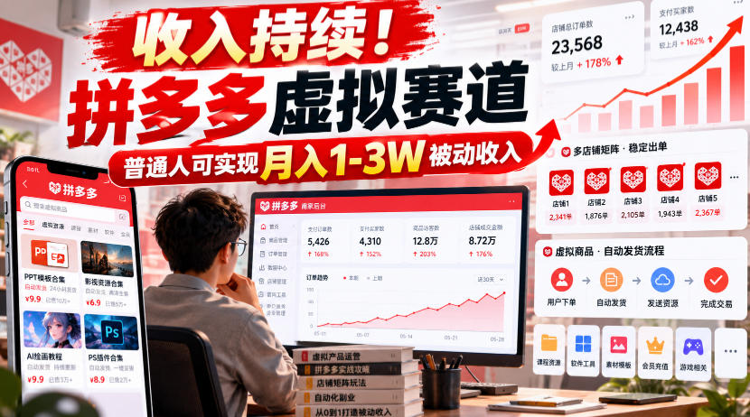 收入持续!拼多多虚拟赛道,普通人可实现月入1-3 W被动收入【揭秘】-旺仔资源库