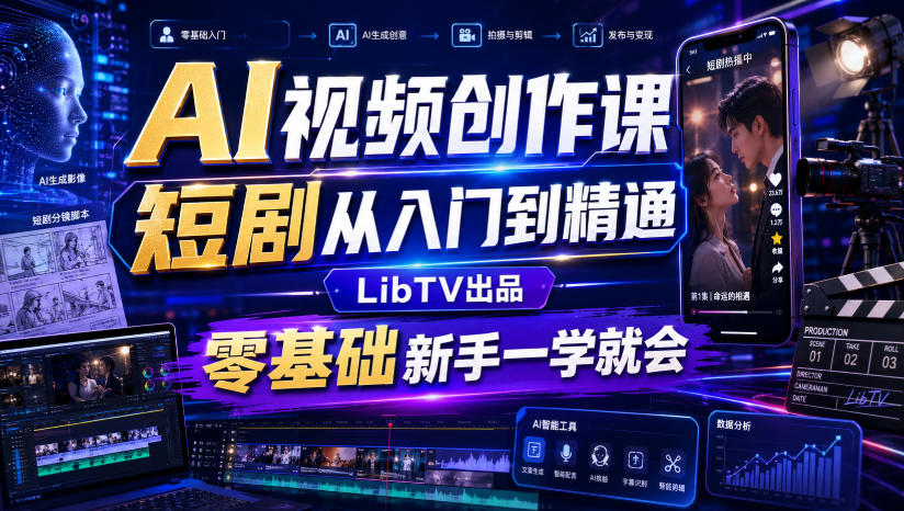 AI视频创作课,短剧从入门到精通,LibTV出品,零基础新手一学就会-旺仔资源库