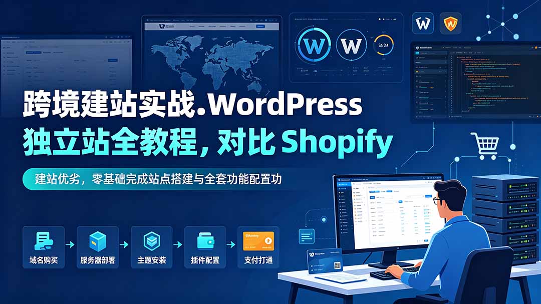 跨境建站实战：WordPress 独立站全教程，对比 Shopify 建站优劣，零基础完成站点搭建与全套功能配置-旺仔资源库