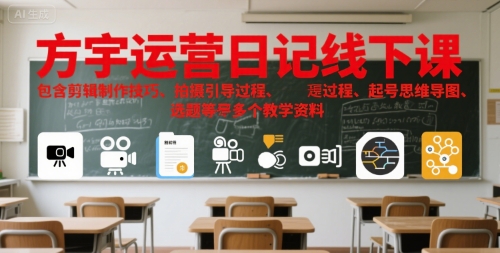 方宇运营日记线下课，包含剪辑制作技巧、拍摄引导过程、起号思维导图、选题等多个教学资料-旺仔资源库