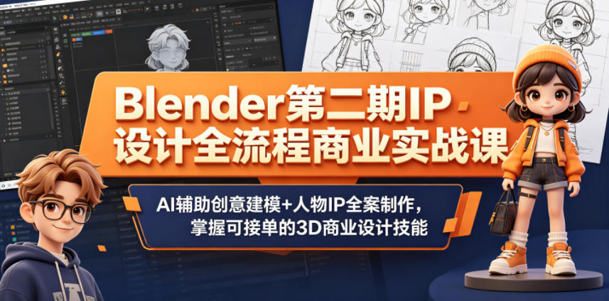 Blender第二期IP设计全流程商业实战课,AI辅助创意建模+人物IP全案制作,掌握可接单的3D商业设计技能-旺仔资源库