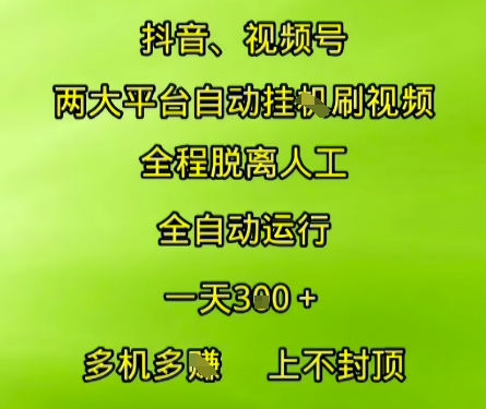 抖音视频号两大平台自动运行，全程脱离人工，自动获取收益，一天3张+，多机多挣，上不封顶【揭秘】-旺仔资源库