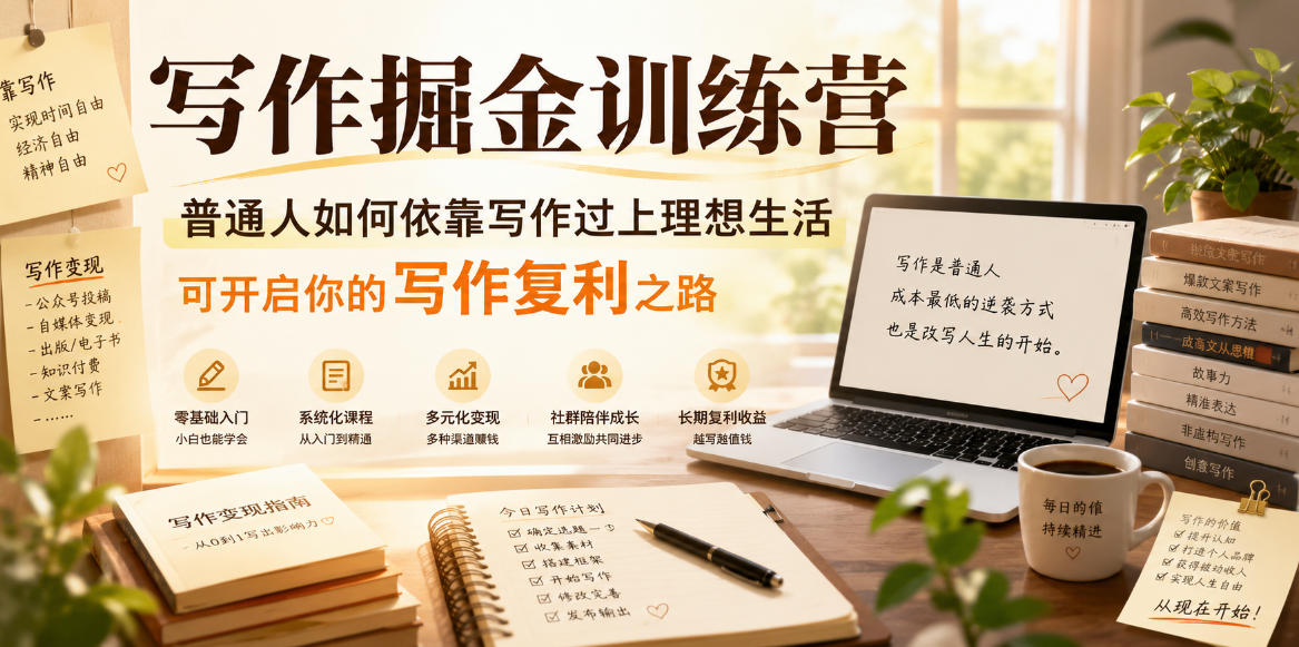 写作掘金训练营,普通人如何依靠写作过上理想生活,可开启你的写作复利之路(更新6月)-旺仔资源库