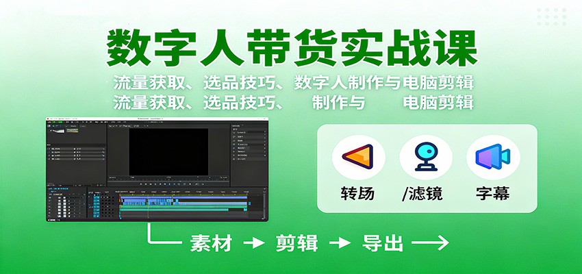 数字人变现实战课:流量获取、选品技巧、数字人制作与电脑剪辑-旺仔资源库