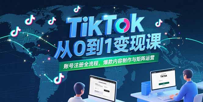 TikTok从0到1变现课，账号注册全流程，爆款内容制作与矩阵运营-旺仔资源库