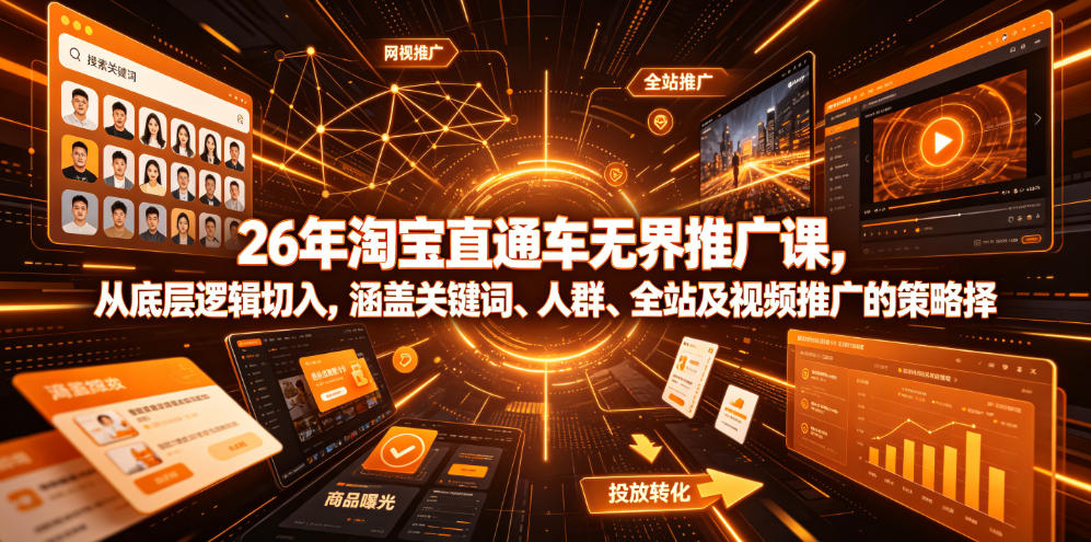 26年淘宝直通车无界推广课，从底层逻辑切入，涵盖关键词、人群、全站及视频推广的策略选择-旺仔资源库