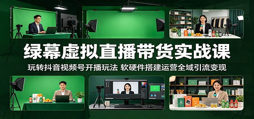 绿幕虚拟直播带货实战课：玩转抖音视频号开播玩法，软硬件搭建运营全域引流变现-旺仔资源库