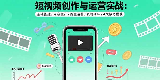 短视频创作与运营实战：基础搭建/内容生产/流量运营/变现闭环/4大核心模块-旺仔资源库
