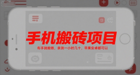 手机搬砖项目，有手就能做，亲测一小时几十，苹果安卓都可以-旺仔资源库