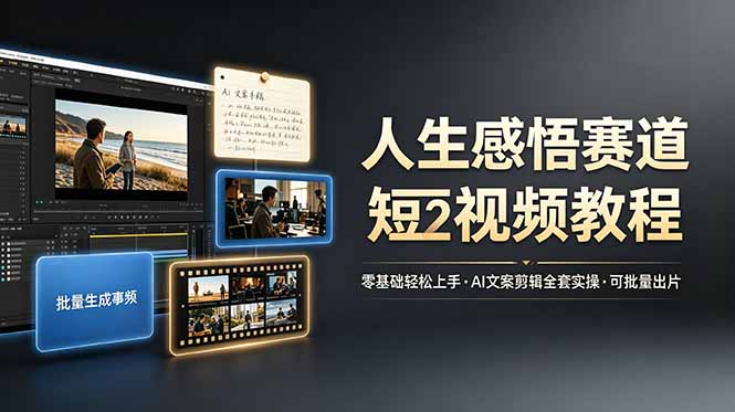 人生感悟赛道短视频教程，零基础轻松上手，AI文案剪辑全套实操可批量出片-旺仔资源库