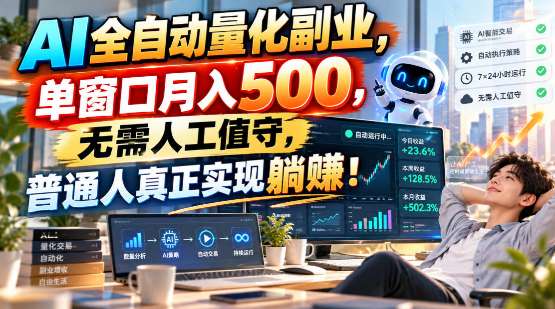 AI全自动量化副业,单窗口月入500,无需人工值守,普通人真正实现躺賺!-旺仔资源库