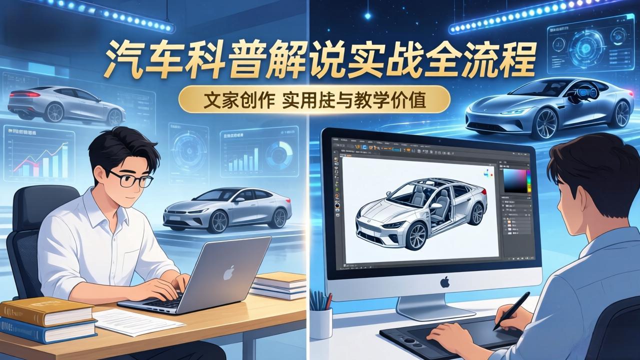 抖音汽车科普解说实战：文案+动画+画面处理+去水印全流程，打造专业汽车科普视频-旺仔资源库