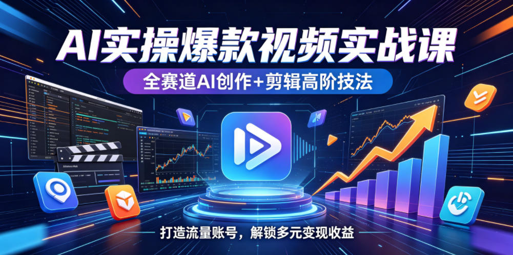 AI实操爆款视频实战课，全赛道AI创作+剪辑高阶技法，打造流量账号，解锁多元变现收益-旺仔资源库