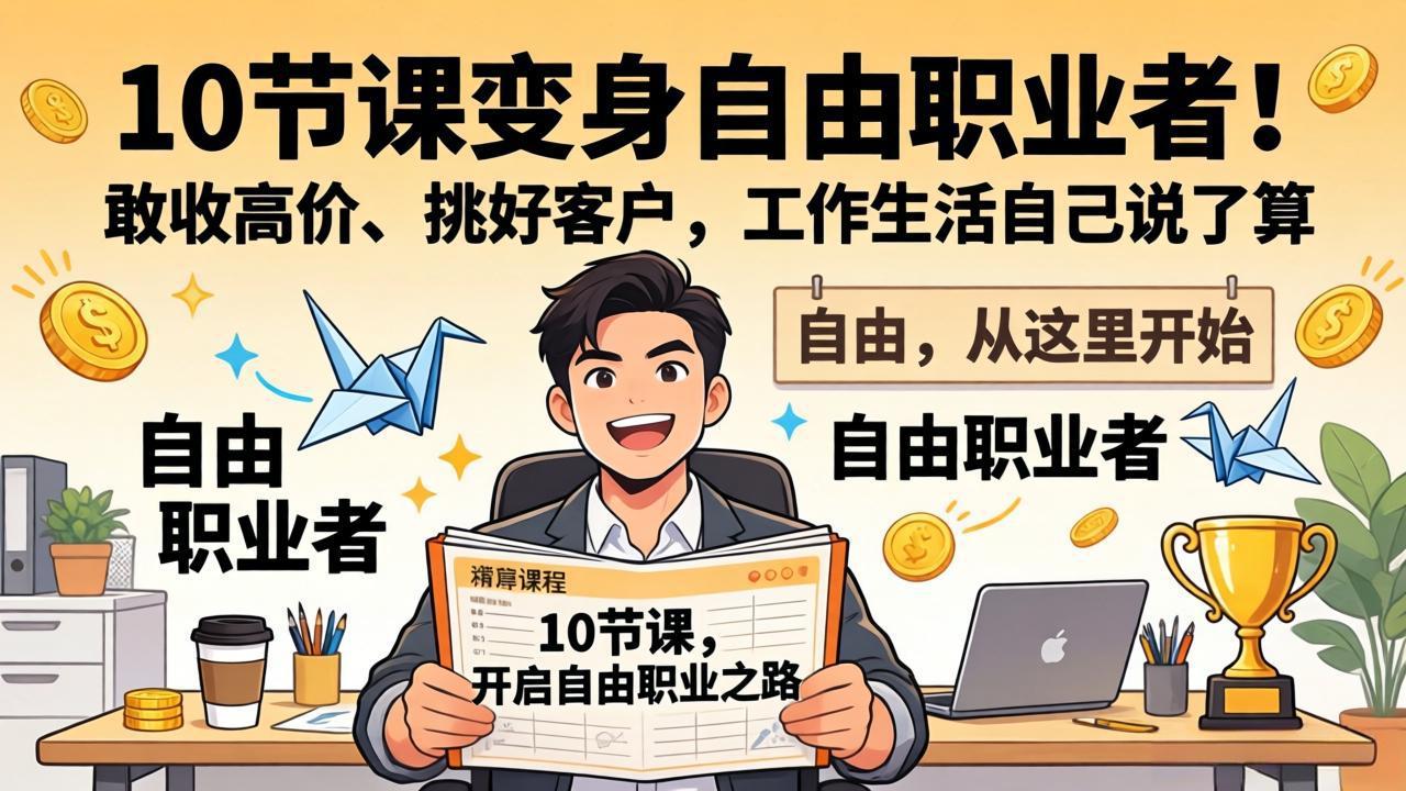 10 节课变身自由职业者！敢收高价、挑好客户，工作生活自己说了算-旺仔资源库