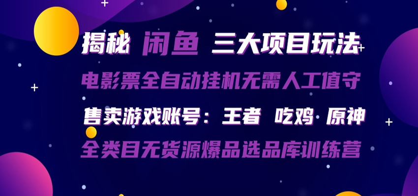 闲鱼三种玩法 全自动电影票 售卖游戏账号 爆品选品库训练营-旺仔资源库