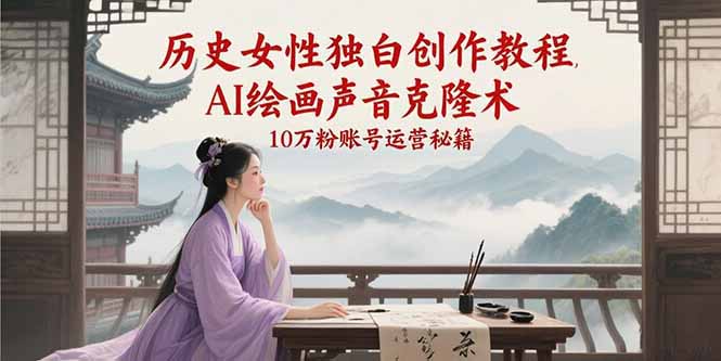 历史女性独白创作教程，AI绘画声音克隆术，10万粉账号运营秘籍-旺仔资源库