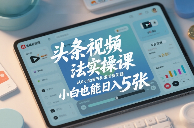 头条视频玩法实操课,从0-1全细节头条所有问题,小白也能日入5张-旺仔资源库