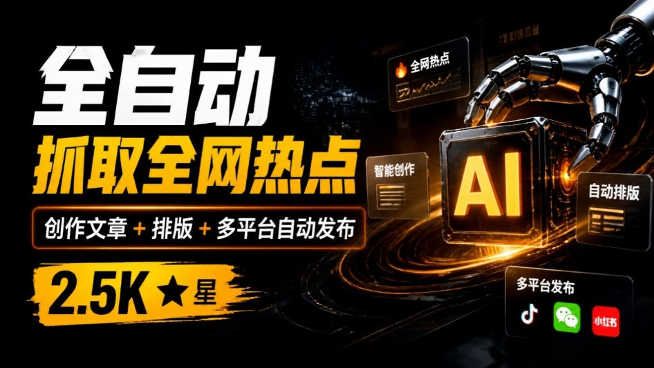全自动抓取全网热点,创作文章并排版,并多平台自动发布!2.5k stars热点写作工具万稿汇AIMedia-旺仔资源库