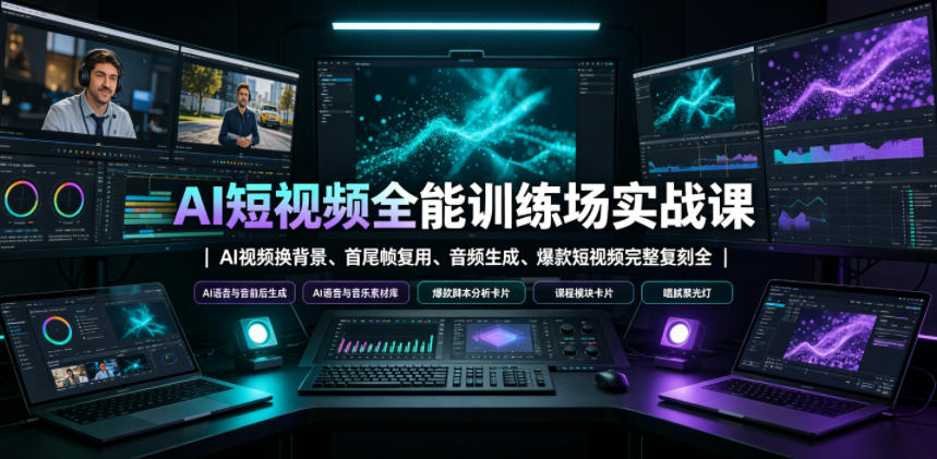 AI短视频全能训练场实战课|AI视频换背景、首尾帧复用、音频生成、爆款短视频完整复刻全套实操教学-旺仔资源库