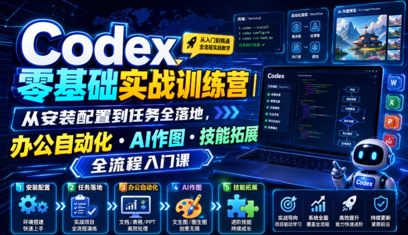 Codex零基础实战训练营｜从安装配置到任务全落地，办公自动化・AI作图・技能拓展全流程入门课-旺仔资源库