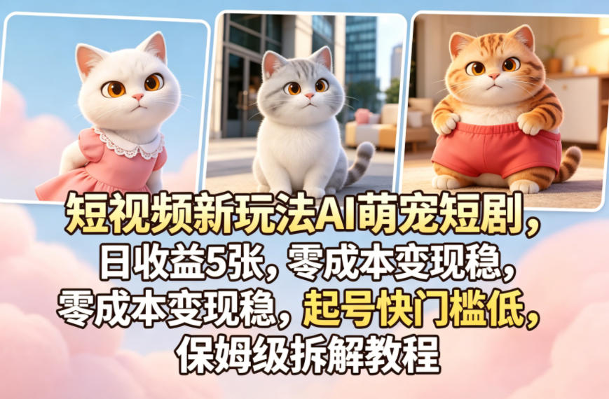 短视频新玩法AI萌宠短剧，日收益5张，零成本变现稳，起号快门槛低，保姆级拆解教程-旺仔资源库