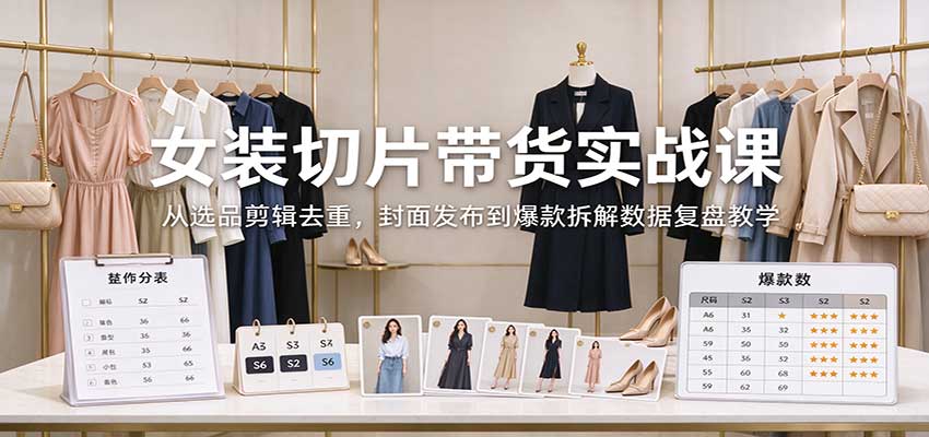 女装切片带货实战课：从选品剪辑去重，封面发布到爆款拆解数据复盘教学-旺仔资源库