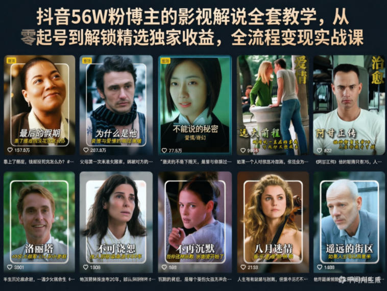 抖音56W粉博主的影视解说全套教学,从零起号到解锁精选独家收益,全流程变现实战课-旺仔资源库