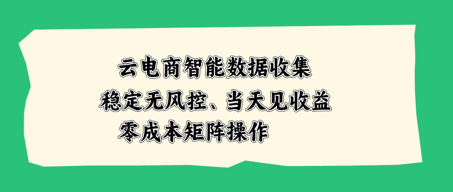 云电商智能数据收集，稳定无风控，当天见收益，零成本矩阵操作-旺仔资源库