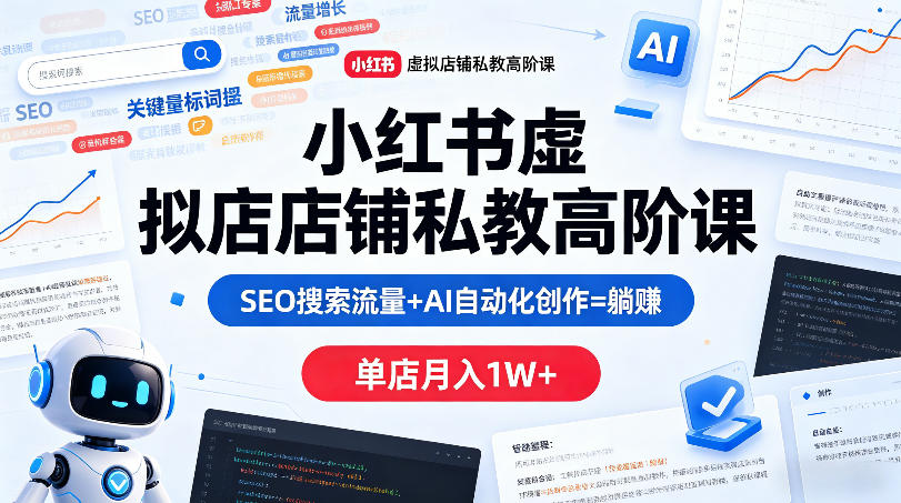 小红书虚拟店铺私教高阶课，SEO搜索流量+AI自动化创作=躺賺，单店月入1W+-旺仔资源库