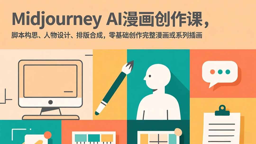 Midjourney AI漫画创作课，脚本构思、人物设计、排版合成，零基础创作完整漫画或系列插画-旺仔资源库