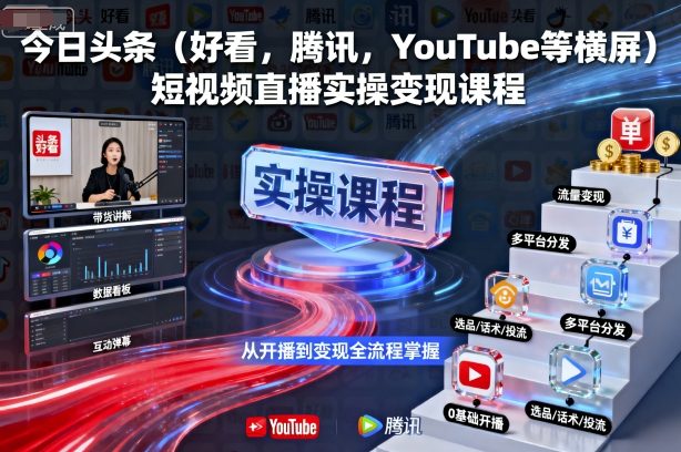 今日头条(好看，腾讯，YouTube等横屏)短视频直播实操变现课程-旺仔资源库