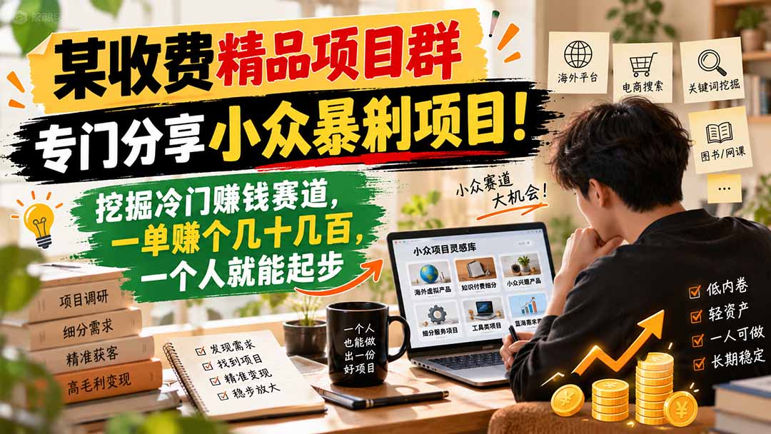 某收费精品项目群,专门分享小众暴俐项目!挖掘冷门赚钱赛道,一单赚个几十几百,一个人就能起步-旺仔资源库