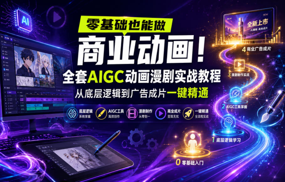 零基础也能做商业动画！全套AIGC动画漫剧实战教程，从底层逻辑到广告成片一键精通-旺仔资源库