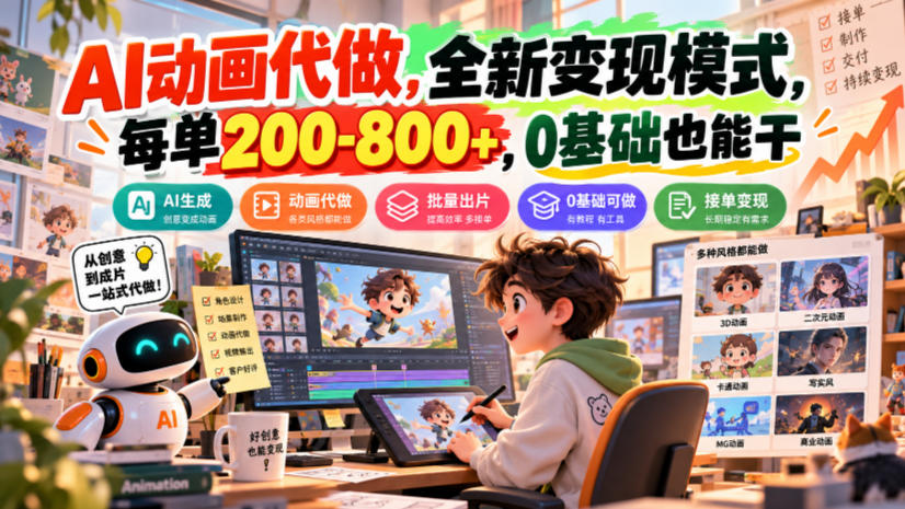 AI动画代做,全新变现模式,每单200-800+,0基础也能干【揭秘】-旺仔资源库
