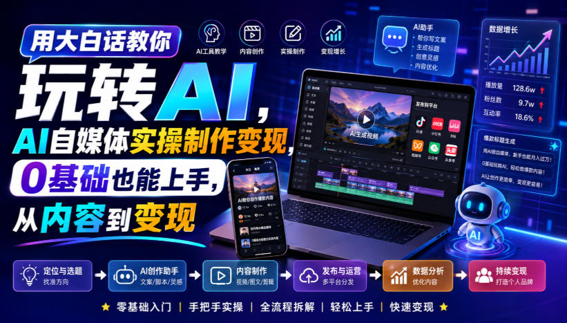 用大白话教你玩转AI，AI自媒体实操制作变现，0基础也能上手，从内容到变现-旺仔资源库