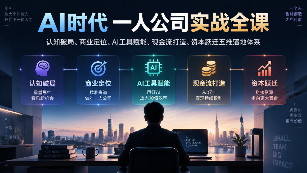 AI时代一人公司实战全课|认知破局、商业定位、AI工具赋能、现金流打造、资本跃迁五维落地体系-旺仔资源库