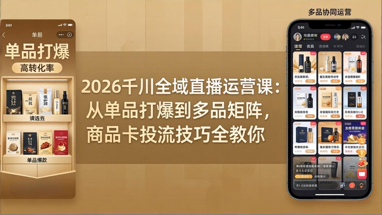 2026千川全域直播运营课：从单品打爆到多品矩阵，商品卡投流技巧全教你-旺仔资源库