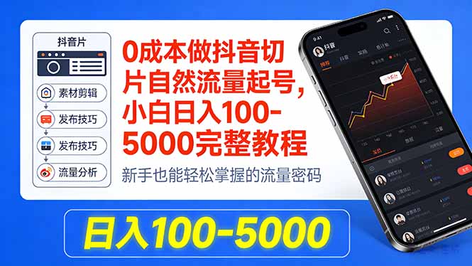 0成本做抖音切片自然流量起号,小白日入100-5000完整教程-旺仔资源库